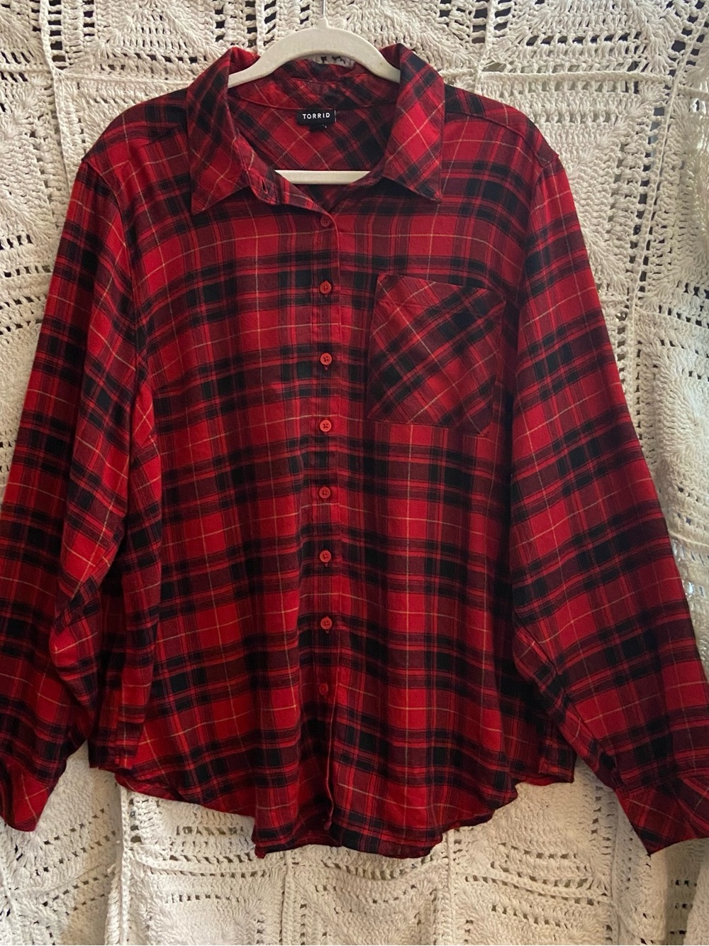 Torrid Red & Black Plaid Button Front Shirt